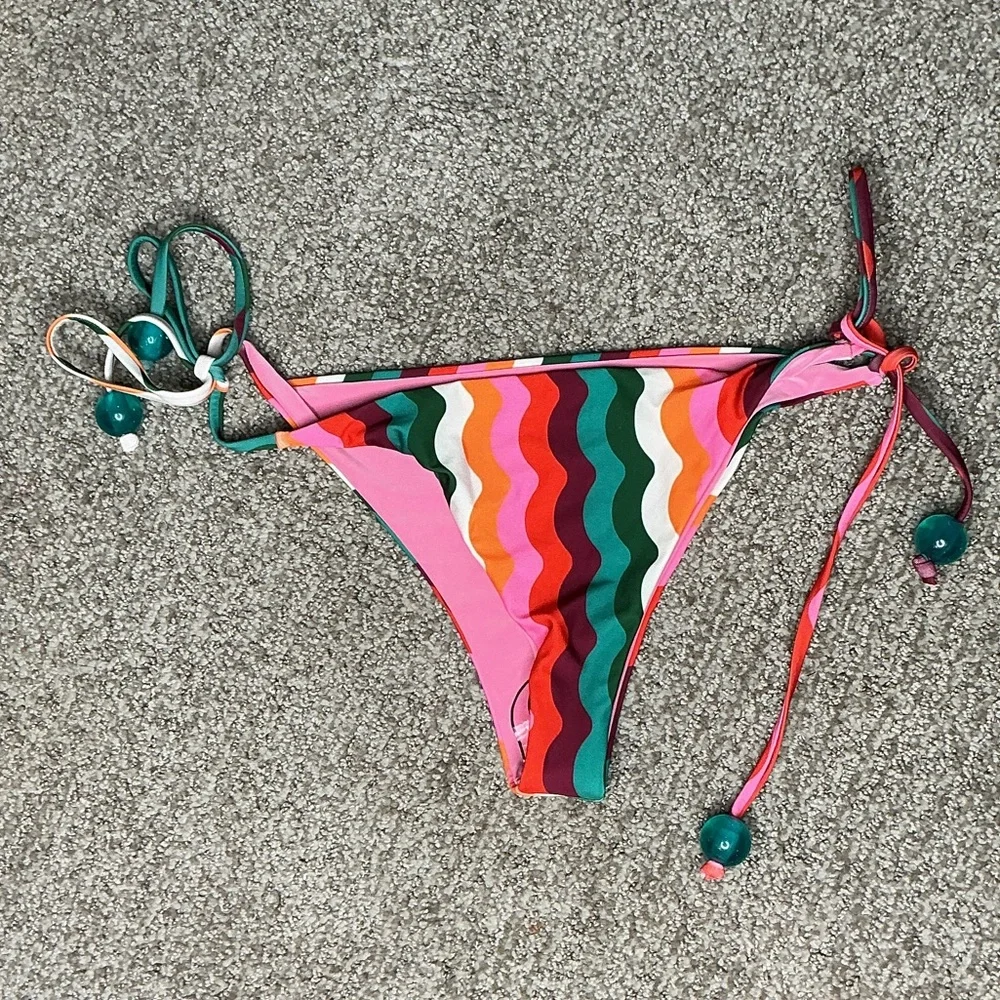 Beach Riot 70’s Retro Multicolor Wavey Tie Bikini Bottom Size XL